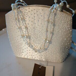 La Regale White Beaded Evening Bag